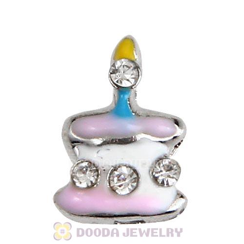 Platinum Plated Alloy Enamel Birthday cake with Crystal Floating Locket Charms Wholesale