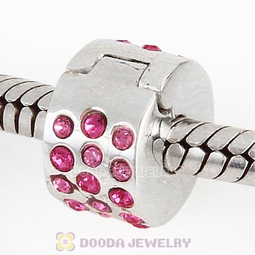 Sterling Silver Glimmer Clip Beads with Rose Austrian Crystal European Style