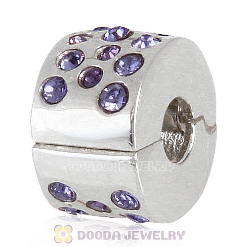 Sterling Silver Glimmer Clip Beads with Tanzanite Austrian Crystal European Style