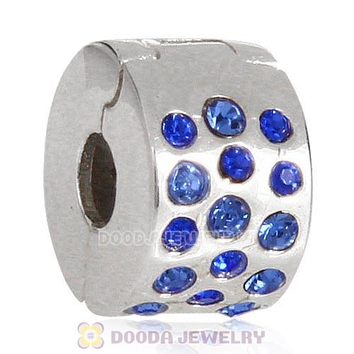 Sterling Silver Glimmer Clip Beads with Sapphire Austrian Crystal European Style