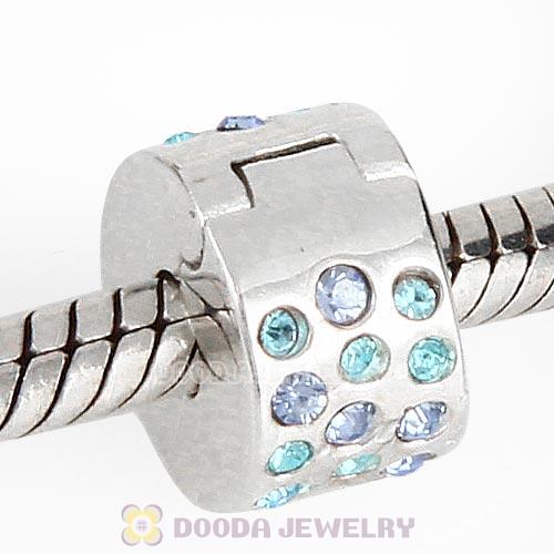 Sterling Silver Glimmer Clip Beads with Aquamarine Austrian Crystal European Style