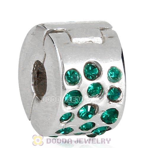 Sterling Silver Glimmer Clip Beads with Emerald Austrian Crystal European Style