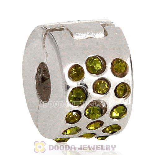 Sterling Silver Glimmer Clip Beads with Olivine Austrian Crystal European Style