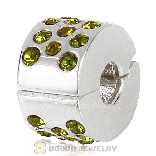Sterling Silver Glimmer Clip Beads with Olivine Austrian Crystal European Style