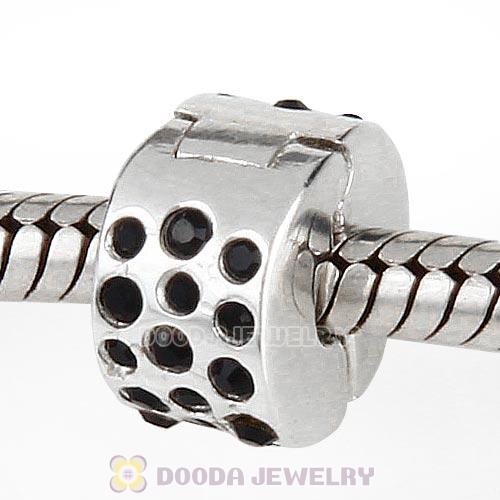 Sterling Silver Glimmer Clip Beads with Jet Austrian Crystal European Style