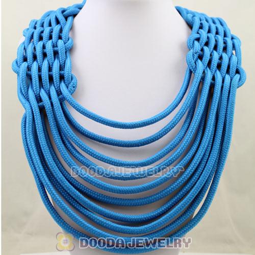 Handmade Weave Fluorescence Blue Cotton Rope Statement Necklace