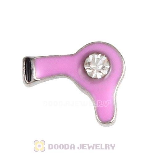 Platinum Plated Alloy Enamel Hairdryer with Crystal Floating Locket Charms Wholesale