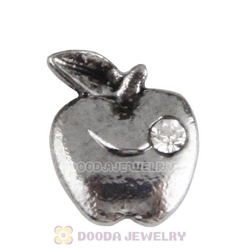 Platinum Plated Alloy Enamel Apple with Crystal Floating Locket Charms Wholesale