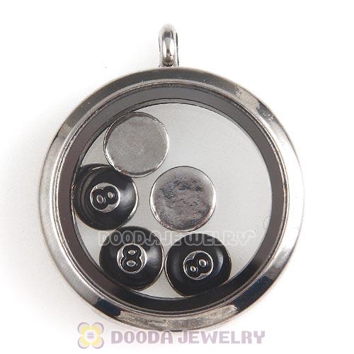 Platinum Plated Alloy Enamel Eight ball Floating Locket Charms Wholesale