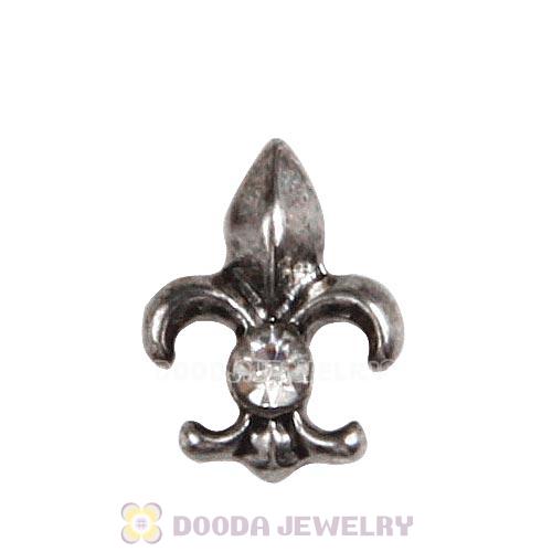 Platinum Plated Alloy Fleur de lis with Crystal Floating Locket Charms Wholesale