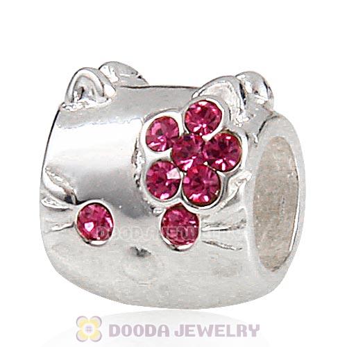 European Style Sterling Silver KT Cat Bead with Rose Austrian Crystal
