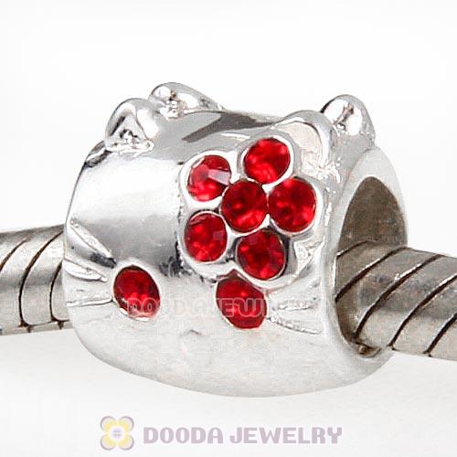 European Style Sterling Silver KT Cat Bead with Light Siam Austrian Crystal