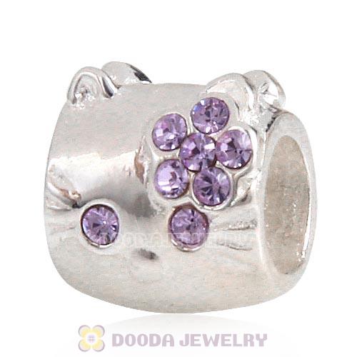 European Style Sterling Silver KT Cat Bead with Violet Austrian Crystal