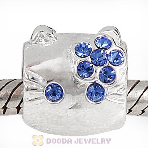 European Style Sterling Silver KT Cat Bead with Sapphire Austrian Crystal