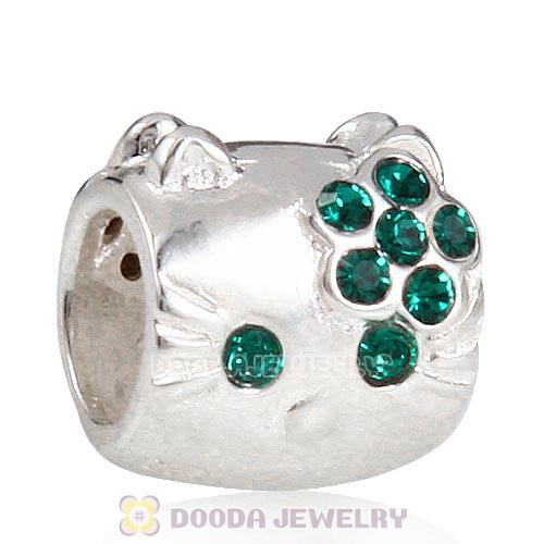 European Style Sterling Silver KT Cat Bead with Emerald Austrian Crystal
