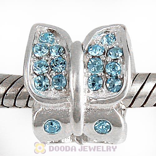 925 Sterling Silver Flutter Sky Bead with Aquamarine Austrian Crystal