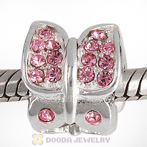Sterling Silver Flutter Sky Bead with Light Rose Austrian Crystal