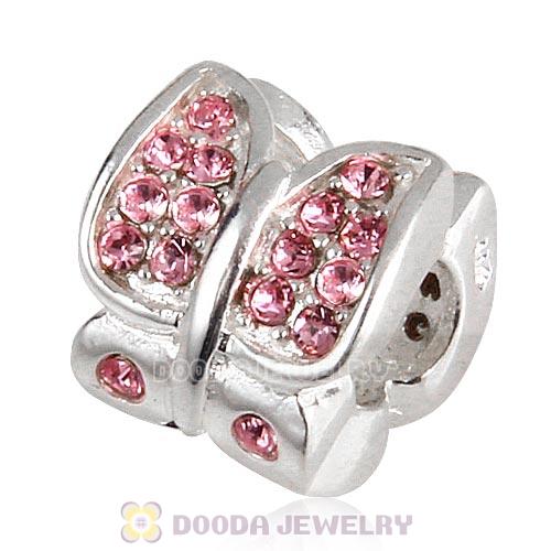 Sterling Silver Flutter Sky Bead with Light Rose Austrian Crystal