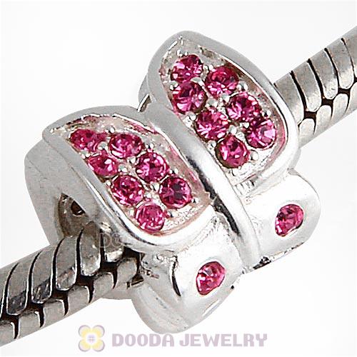 Sterling Silver Flutter Sky Bead with Rose Austrian Crystal