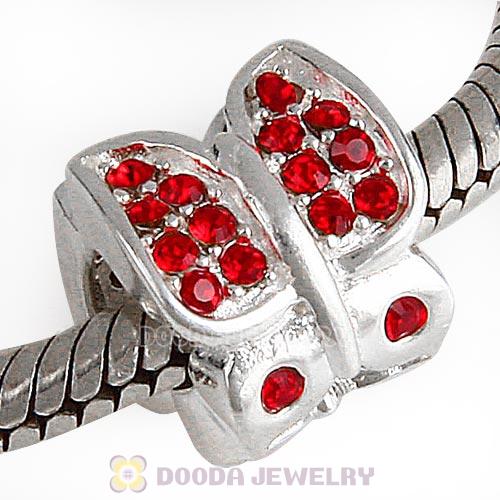 Sterling Silver Flutter Sky Bead with Light Siam Austrian Crystal