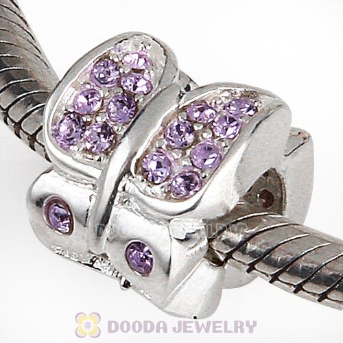 Sterling Silver Flutter Sky Bead with Violet Austrian Crystal