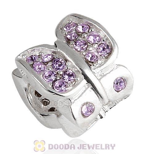 Sterling Silver Flutter Sky Bead with Violet Austrian Crystal