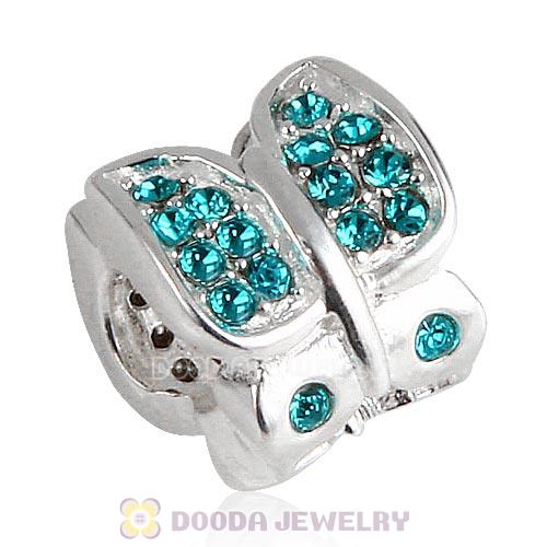 Sterling Silver Flutter Sky Bead with Blue Zircon Austrian Crystal