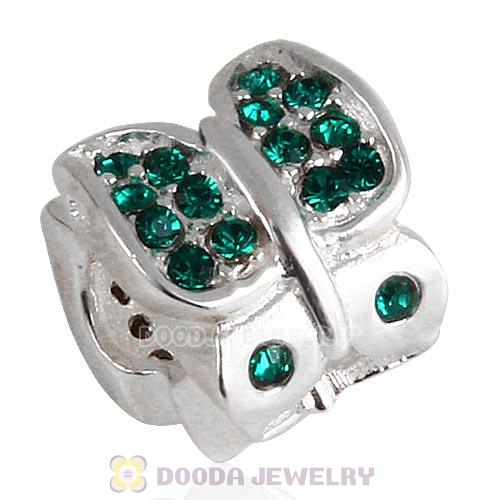 Sterling Silver Flutter Sky Bead with Emerald Austrian Crystal