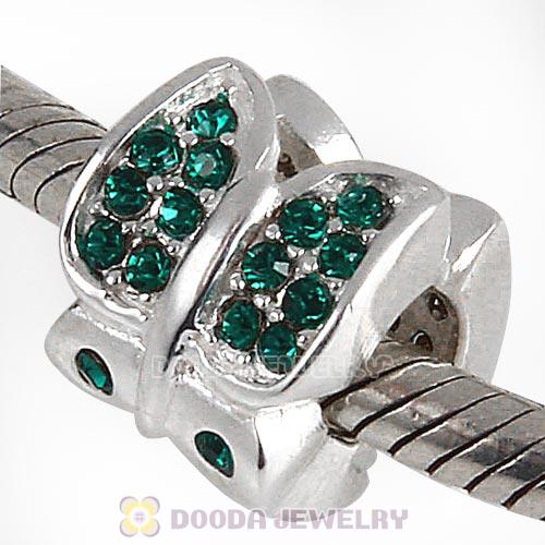 Sterling Silver Flutter Sky Bead with Emerald Austrian Crystal