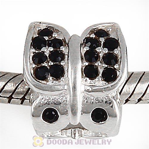 Sterling Silver Flutter Sky Bead with Jet Austrian Crystal