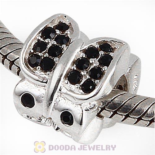 Sterling Silver Flutter Sky Bead with Jet Austrian Crystal