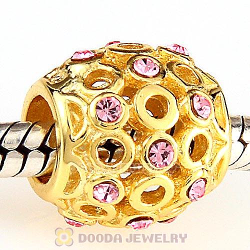 Gold Plated Sterling European Celtic Circles Bead with Pink Austrian Crystal Wholesale