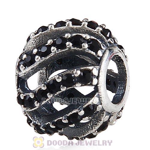 Sterling Silver Winter Wisp Bead with Jet Austrian Crystal