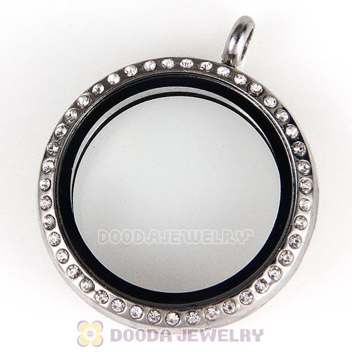 30mm Platinum Plated Alloy Glass Floating Locket Pendant with Crystal