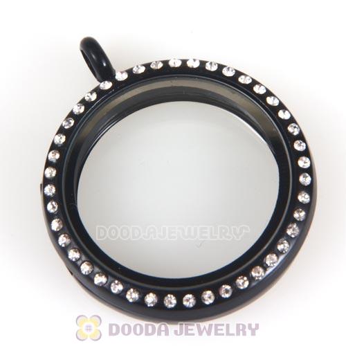 30mm Black Plated Alloy Glass Floating Locket Pendant with Crystal