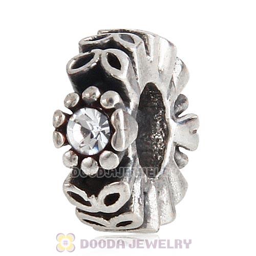 Sterling Silver Twice as Nice Spacer Bead with Clear Austrian Crystal