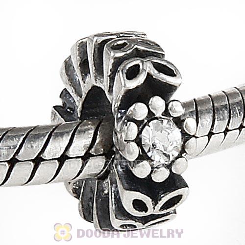 Sterling Silver Twice as Nice Spacer Bead with Clear Austrian Crystal