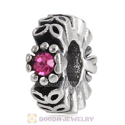 Sterling Silver Twice as Nice Spacer Bead with Rose Austrian Crystal