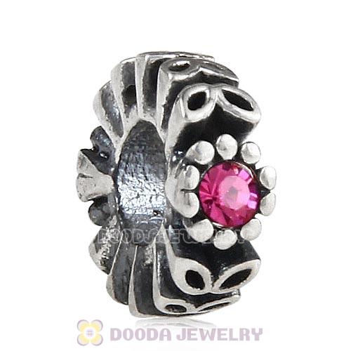 Sterling Silver Twice as Nice Spacer Bead with Rose Austrian Crystal