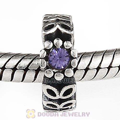 Sterling Silver Twice as Nice Spacer Bead with Tanzanite Austrian Crystal