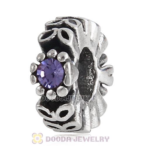 Sterling Silver Twice as Nice Spacer Bead with Tanzanite Austrian Crystal