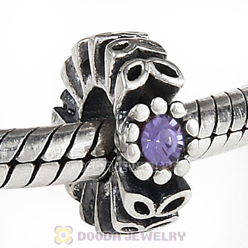 Sterling Silver Twice as Nice Spacer Bead with Tanzanite Austrian Crystal