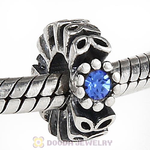 Sterling Silver Twice as Nice Spacer Bead with Sapphire Austrian Crystal