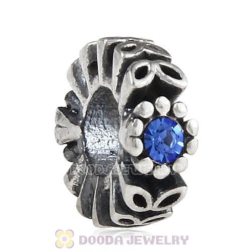 Sterling Silver Twice as Nice Spacer Bead with Sapphire Austrian Crystal