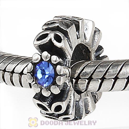 Sterling Silver Twice as Nice Spacer Bead with Sapphire Austrian Crystal
