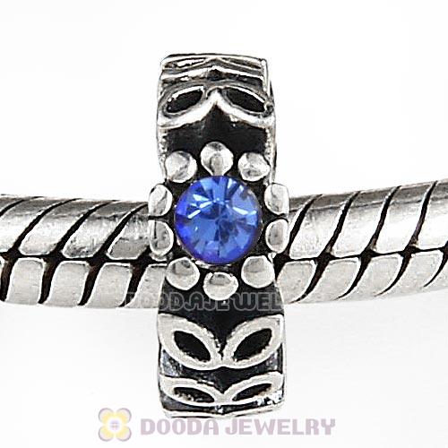 Sterling Silver Twice as Nice Spacer Bead with Sapphire Austrian Crystal