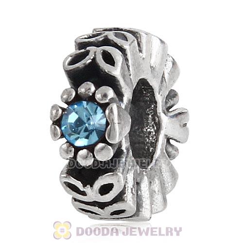 Sterling Silver Twice as Nice Spacer Bead with Aquamarine Austrian Crystal