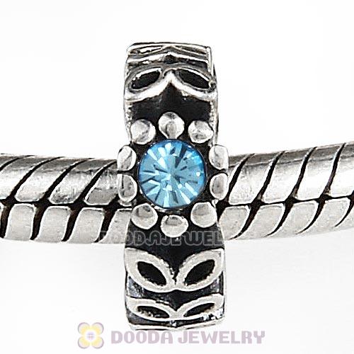 Sterling Silver Twice as Nice Spacer Bead with Aquamarine Austrian Crystal