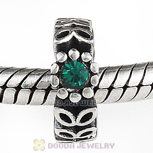 Sterling Silver Twice as Nice Spacer Bead with Emerald Austrian Crystal