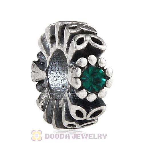 Sterling Silver Twice as Nice Spacer Bead with Emerald Austrian Crystal